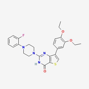 molecular formula C26H27FN4O3S B2709819 7-(3,4-diethoxyphenyl)-2-[4-(2-fluorophenyl)piperazin-1-yl]thieno[3,2-d]pyrimidin-4(3H)-one CAS No. 1243105-27-2