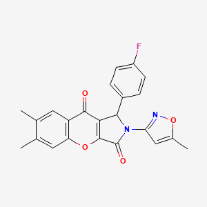 molecular formula C23H17FN2O4 B2709832 1-(4-Fluorophenyl)-6,7-dimethyl-2-(5-methyl-3-isoxazolyl)-1,2-dihydrochromeno[2,3-c]pyrrole-3,9-dione CAS No. 874396-25-5