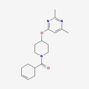 molecular formula C18H25N3O2 B2709839 Cyclohex-3-en-1-yl(4-((2,6-dimethylpyrimidin-4-yl)oxy)piperidin-1-yl)methanone CAS No. 2034472-87-0