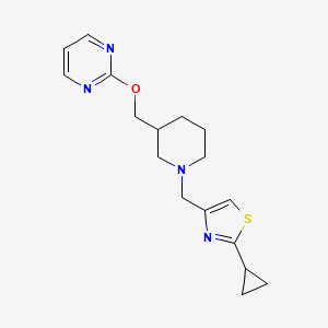 molecular formula C17H22N4OS B2709841 2-Cyclopropyl-4-[[3-(pyrimidin-2-yloxymethyl)piperidin-1-yl]methyl]-1,3-thiazole CAS No. 2379975-68-3