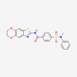 molecular formula C23H19N3O5S2 B2709848 N-(6,7-dihydro-[1,4]dioxino[2',3':4,5]benzo[1,2-d]thiazol-2-yl)-4-(N-methyl-N-phenylsulfamoyl)benzamide CAS No. 892850-11-2
