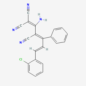 molecular formula C21H13ClN4 B2709874 (3E,5E)-2-amino-6-(2-chlorophenyl)-4-phenylhexa-1,3,5-triene-1,1,3-tricarbonitrile CAS No. 392236-56-5