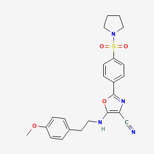 molecular formula C23H24N4O4S B2709878 5-{[2-(4-Methoxyphenyl)ethyl]amino}-2-[4-(pyrrolidin-1-ylsulfonyl)phenyl]-1,3-oxazole-4-carbonitrile CAS No. 940998-37-8