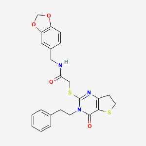 N-(benzo[d][1,3]dioxol-5-ylmethyl)-2-((4-oxo-3-phenethyl-3,4,6,7-tetrahydrothieno[3,2-d]pyrimidin-2-yl)thio)acetamide