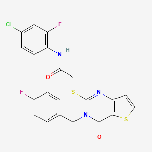 molecular formula C21H14ClF2N3O2S2 B2709894 N-(4-氯-2-氟苯基)-2-({3-[(4-氟苯基)甲基]-4-氧代-3H,4H-噻吩[3,2-d]嘧啶-2-基}硫醚)乙酰胺 CAS No. 1252822-26-6