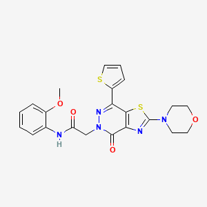 molecular formula C22H21N5O4S2 B2709904 N-(2-甲氧基苯基)-2-(2-吗啉-4-氧代-7-(噻吩-2-基)噻唑并[4,5-d]嘧啶-5(4H)-基)乙酰胺 CAS No. 1021078-28-3