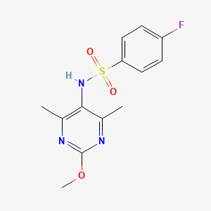 molecular formula C13H14FN3O3S B2709911 4-氟-N-(2-甲氧基-4,6-二甲基嘧啶-5-基)苯磺酰胺 CAS No. 2191213-12-2