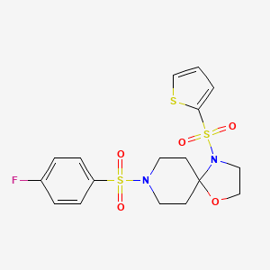 molecular formula C17H19FN2O5S3 B2709916 8-((4-Fluorophenyl)sulfonyl)-4-(thiophen-2-ylsulfonyl)-1-oxa-4,8-diazaspiro[4.5]decane CAS No. 898425-27-9