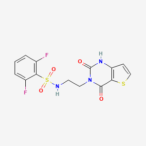 molecular formula C14H11F2N3O4S2 B2709929 N-(2-(2,4-dioxo-1,2-dihydrothieno[3,2-d]pyrimidin-3(4H)-yl)ethyl)-2,6-difluorobenzenesulfonamide CAS No. 2034374-13-3