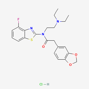 molecular formula C22H25ClFN3O3S B2709932 2-(benzo[d][1,3]dioxol-5-yl)-N-(2-(diethylamino)ethyl)-N-(4-fluorobenzo[d]thiazol-2-yl)acetamide hydrochloride CAS No. 1189474-30-3
