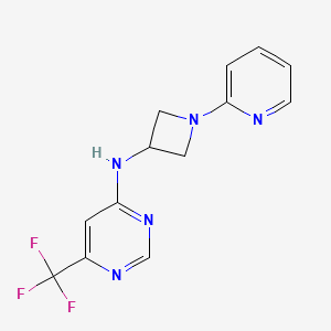 molecular formula C13H12F3N5 B2709938 N-(1-Pyridin-2-ylazetidin-3-yl)-6-(trifluoromethyl)pyrimidin-4-amine CAS No. 2415471-43-9