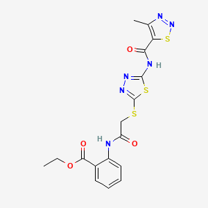 molecular formula C17H16N6O4S3 B2709952 乙酸2-(2-((5-(4-甲基-1,2,3-噻二唑-5-甲酰胺)-1,3,4-噻二唑-2-基硫)乙酰胺)苯甲酯 CAS No. 1351634-37-1