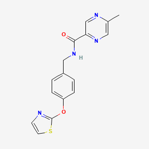 molecular formula C16H14N4O2S B2709998 5-methyl-N-(4-(thiazol-2-yloxy)benzyl)pyrazine-2-carboxamide CAS No. 2034558-94-4