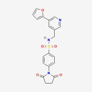 molecular formula C20H17N3O5S B2710001 4-(2,5-dioxopyrrolidin-1-yl)-N-((5-(furan-2-yl)pyridin-3-yl)methyl)benzenesulfonamide CAS No. 2034466-85-6