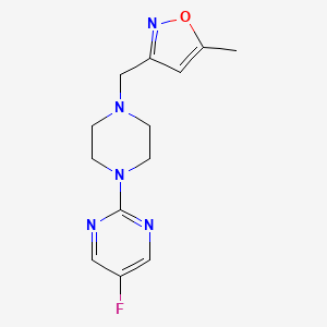 molecular formula C13H16FN5O B2710012 3-[[4-(5-Fluoropyrimidin-2-yl)piperazin-1-yl]methyl]-5-methyl-1,2-oxazole CAS No. 2415522-83-5