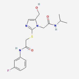 molecular formula C17H21FN4O3S B2710014 N-(3-fluorophenyl)-2-((5-(hydroxymethyl)-1-(2-(isopropylamino)-2-oxoethyl)-1H-imidazol-2-yl)thio)acetamide CAS No. 921523-78-6