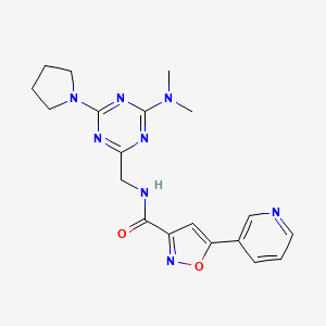 molecular formula C19H22N8O2 B2710015 N-((4-(二甲胺基)-6-(吡咯啉-1-基)-1,3,5-三嗪-2-基)甲基)-5-(吡啶-3-基)异噁唑-3-羧酰胺 CAS No. 2034420-36-3