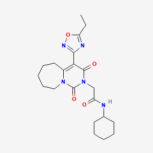 molecular formula C21H29N5O4 B2710018 N-cyclohexyl-2-[4-(5-ethyl-1,2,4-oxadiazol-3-yl)-1,3-dioxo-3,5,6,7,8,9-hexahydropyrimido[1,6-a]azepin-2(1H)-yl]acetamide CAS No. 1775350-76-9