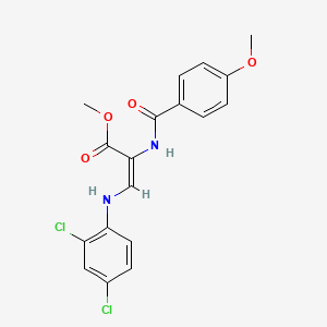 molecular formula C18H16Cl2N2O4 B2710019 Methyl 3-(2,4-dichloroanilino)-2-[(4-methoxybenzoyl)amino]acrylate CAS No. 245039-26-3
