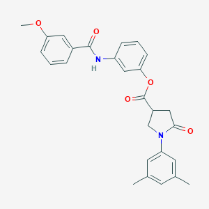 molecular formula C27H26N2O5 B271003 3-[(3-Methoxybenzoyl)amino]phenyl 1-(3,5-dimethylphenyl)-5-oxo-3-pyrrolidinecarboxylate 