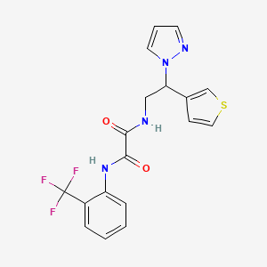 molecular formula C18H15F3N4O2S B2710030 N1-(2-(1H-pyrazol-1-yl)-2-(thiophen-3-yl)ethyl)-N2-(2-(trifluoromethyl)phenyl)oxalamide CAS No. 2034596-63-7