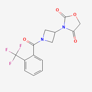 molecular formula C14H11F3N2O4 B2710040 3-(1-(2-(三氟甲基)苯甲酰)吖唑啉-3-基)噁唑啉-2,4-二酮 CAS No. 2034309-67-4