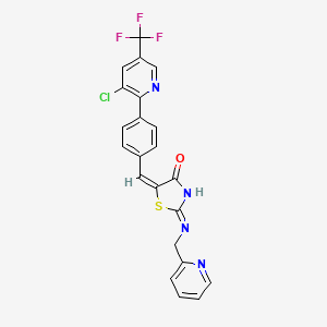 molecular formula C22H14ClF3N4OS B2710042 5-((E)-{4-[3-chloro-5-(trifluoromethyl)-2-pyridinyl]phenyl}methylidene)-2-[(2-pyridinylmethyl)amino]-1,3-thiazol-4(5H)-one CAS No. 2063719-86-6