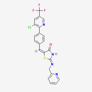 molecular formula C22H14ClF3N4OS B2710042 5-((E)-{4-[3-氯-5-(三氟甲基)-2-吡啶基]苯基甲亚甲基}-2-[(2-吡啶基甲基)氨基]-1,3-噻唑-4(5H)-酮 CAS No. 2063719-86-6