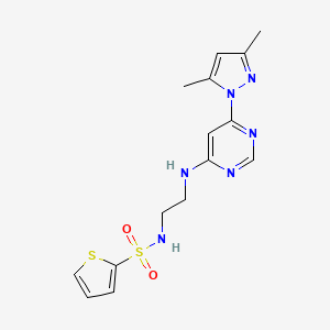 molecular formula C15H18N6O2S2 B2710054 N-(2-((6-(3,5-dimethyl-1H-pyrazol-1-yl)pyrimidin-4-yl)amino)ethyl)thiophene-2-sulfonamide CAS No. 1171476-51-9