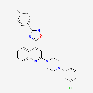 molecular formula C28H24ClN5O B2710058 5-(2-(4-(3-Chlorophenyl)piperazin-1-yl)quinolin-4-yl)-3-(p-tolyl)-1,2,4-oxadiazole CAS No. 1115897-51-2