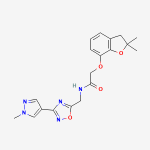 molecular formula C19H21N5O4 B2710078 2-((2,2-dimethyl-2,3-dihydrobenzofuran-7-yl)oxy)-N-((3-(1-methyl-1H-pyrazol-4-yl)-1,2,4-oxadiazol-5-yl)methyl)acetamide CAS No. 2034532-58-4