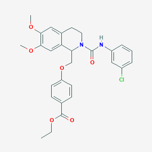 molecular formula C28H29ClN2O6 B2710082 乙酸-4-((2-((3-氯苯基)氨甲酰)-6,7-二甲氧基-1,2,3,4-四氢异喹啉-1-基)甲氧基)苯酸乙酯 CAS No. 449766-82-9