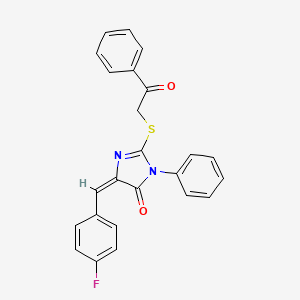 molecular formula C24H17FN2O2S B2710095 (E)-4-(4-fluorobenzylidene)-2-((2-oxo-2-phenylethyl)thio)-1-phenyl-1H-imidazol-5(4H)-one CAS No. 325994-25-0