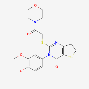 molecular formula C20H23N3O5S2 B2710104 3-(3,4-dimethoxyphenyl)-2-((2-morpholino-2-oxoethyl)thio)-6,7-dihydrothieno[3,2-d]pyrimidin-4(3H)-one CAS No. 877655-52-2