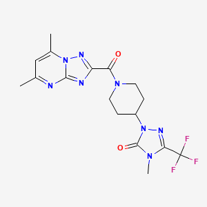 molecular formula C17H19F3N8O2 B2710123 1-(1-(5,7-dimethyl-[1,2,4]triazolo[1,5-a]pyrimidine-2-carbonyl)piperidin-4-yl)-4-methyl-3-(trifluoromethyl)-1H-1,2,4-triazol-5(4H)-one CAS No. 2034291-52-4