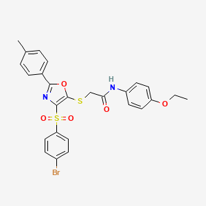 molecular formula C26H23BrN2O5S2 B2710139 2-((4-((4-bromophenyl)sulfonyl)-2-(p-tolyl)oxazol-5-yl)thio)-N-(4-ethoxyphenyl)acetamide CAS No. 850926-88-4