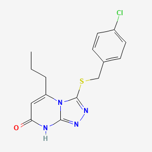 molecular formula C15H15ClN4OS B2710157 3-((4-氯苄基)硫)-5-丙基-[1,2,4]三氮杂吡唑-7(8H)-酮 CAS No. 891126-91-3