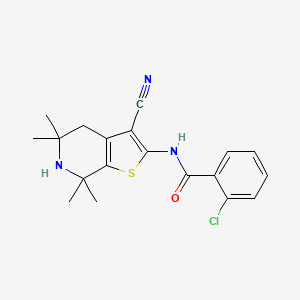 molecular formula C19H20ClN3OS B2710158 2-氯-N-(3-氰基-5,5,7,7-四甲基-4,6-二氢噻吩[2,3-c]吡啶-2-基)苯甲酰胺 CAS No. 864860-46-8