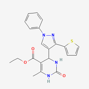molecular formula C21H20N4O3S B2710160 ethyl 6-methyl-2-oxo-4-[1-phenyl-3-(thiophen-2-yl)-1H-pyrazol-4-yl]-1,2,3,4-tetrahydropyrimidine-5-carboxylate CAS No. 376358-26-8