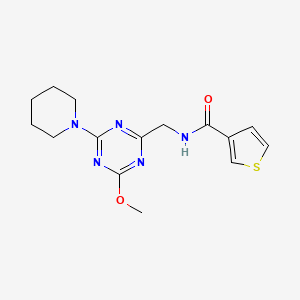 molecular formula C15H19N5O2S B2710169 N-((4-methoxy-6-(piperidin-1-yl)-1,3,5-triazin-2-yl)methyl)thiophene-3-carboxamide CAS No. 2034540-78-6