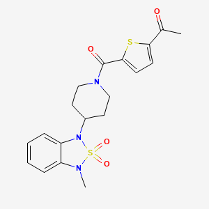 molecular formula C19H21N3O4S2 B2710182 1-(5-(4-(3-methyl-2,2-dioxidobenzo[c][1,2,5]thiadiazol-1(3H)-yl)piperidine-1-carbonyl)thiophen-2-yl)ethanone CAS No. 2034416-14-1
