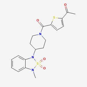 molecular formula C19H21N3O4S2 B2710182 1-(5-(4-(3-甲基-2,2-二氧代苯并[c][1,2,5]噻二唑-1(3H)-基)哌啶-1-甲酰基)噻吩-2-基)乙酮 CAS No. 2034416-14-1