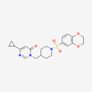 molecular formula C21H25N3O5S B2710202 6-Cyclopropyl-3-{[1-(2,3-dihydro-1,4-benzodioxine-6-sulfonyl)piperidin-4-yl]methyl}-3,4-dihydropyrimidin-4-one CAS No. 2190365-66-1