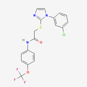 molecular formula C18H13ClF3N3O2S B2710220 2-[1-(3-氯苯基)咪唑-2-基]硫醇-N-[4-(三氟甲氧基)苯基]乙酰胺 CAS No. 851078-98-3