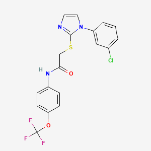 molecular formula C18H13ClF3N3O2S B2710220 2-{[1-(3-chlorophenyl)-1H-imidazol-2-yl]sulfanyl}-N-[4-(trifluoromethoxy)phenyl]acetamide CAS No. 851078-98-3