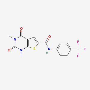 molecular formula C16H12F3N3O3S B2710229 1,3-dimethyl-2,4-dioxo-N-(4-(trifluoromethyl)phenyl)-1,2,3,4-tetrahydrothieno[2,3-d]pyrimidine-6-carboxamide CAS No. 946257-84-7