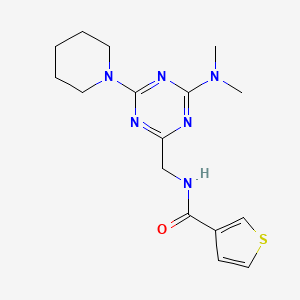 molecular formula C16H22N6OS B2710233 N-((4-(dimethylamino)-6-(piperidin-1-yl)-1,3,5-triazin-2-yl)methyl)thiophene-3-carboxamide CAS No. 2034407-18-4