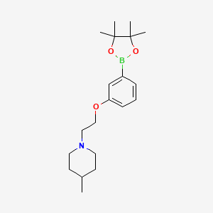 molecular formula C20H32BNO3 B2710238 4-甲基-1-{2-[3-(四甲基-1,3,2-二氧杂硼杂环戊烷-2-基)苯氧基]乙基}哌啶 CAS No. 1486485-50-0