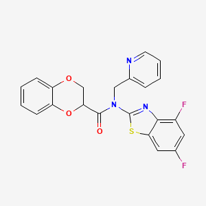 molecular formula C22H15F2N3O3S B2710250 N-(4,6-difluorobenzo[d]thiazol-2-yl)-N-(pyridin-2-ylmethyl)-2,3-dihydrobenzo[b][1,4]dioxine-2-carboxamide CAS No. 899964-77-3