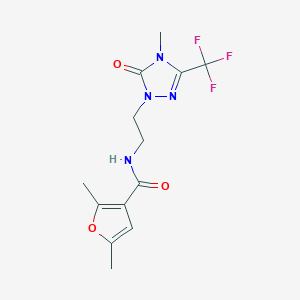 molecular formula C13H15F3N4O3 B2710252 2,5-dimethyl-N-(2-(4-methyl-5-oxo-3-(trifluoromethyl)-4,5-dihydro-1H-1,2,4-triazol-1-yl)ethyl)furan-3-carboxamide CAS No. 1421457-97-7